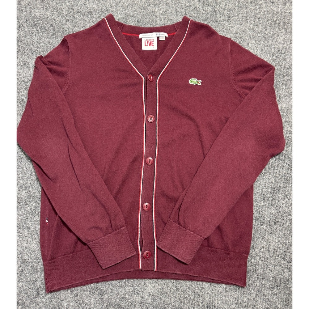 Lacoste Live Ron Herman Cardigan Sweater Mens Size 5 Maroon Cotton V-Neck AH3652